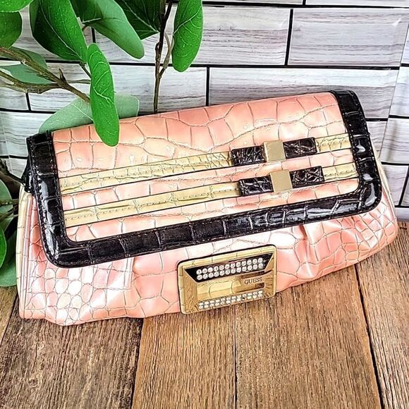 Guess vintage 90s satin boudour mini clutch bag in faux crocodile leather - Picture 1 of 15